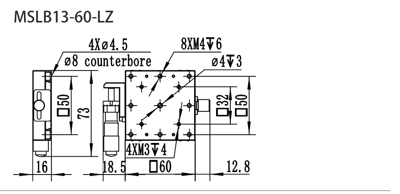 不锈钢滑台 MSLB13-60-LZ 尺寸图