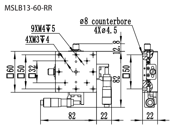 不锈钢滑台 尺寸图 MSLB13-60