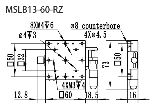 不锈钢滑台 MSLB13-60-RZ 尺寸图