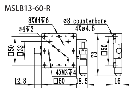 不锈钢滑台 MSLB13-60-R 尺寸图