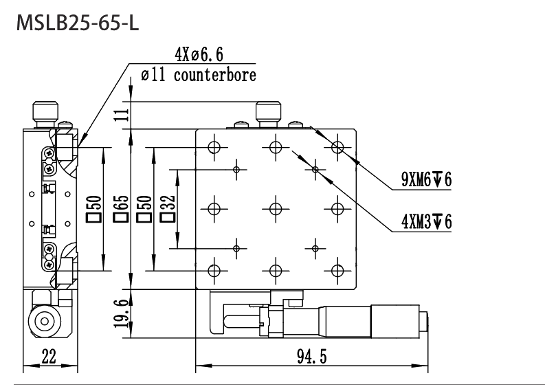 手动平移滑台 MSLB25-65-L 尺寸图